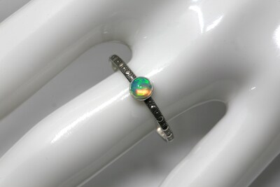 4mm Opal Skinny Beaded Band Ring - Antique Silver Finish by Salish Sea Inspirations - image2